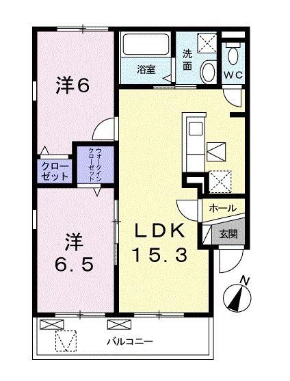 サンヴァリエII(2LDK/1階)の間取り写真