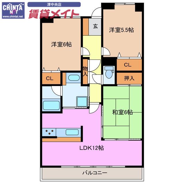 ローレルスクエア津南が丘弐番館(3LDK/2階)の間取り写真