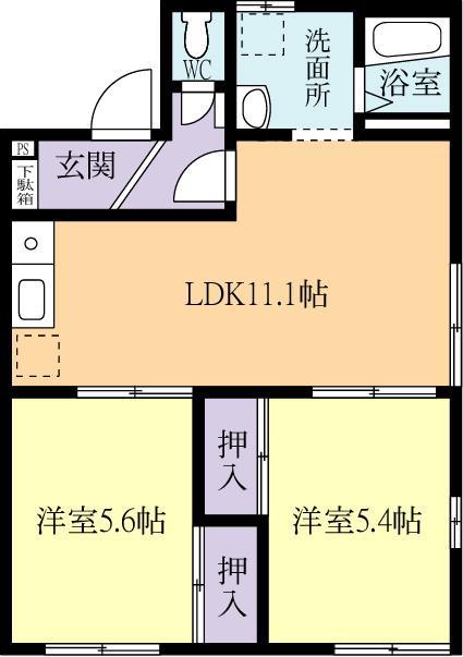 ヴィレッジまなべA(2LDK/2階)の間取り写真