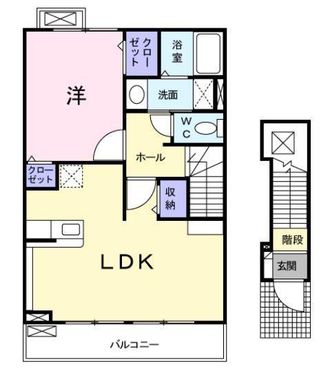 ミ・カーサ(1LDK/2階)の間取り写真
