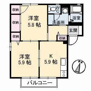 ビットミストラルA棟(2K/1階)の間取り写真