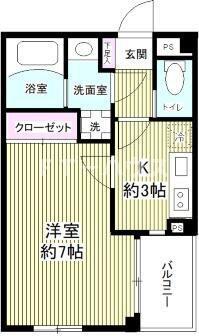 カーサ下総中山(1K/3階)の間取り写真