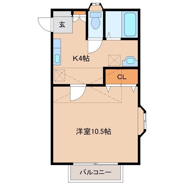 VINO若林(1K/1階)の間取り写真