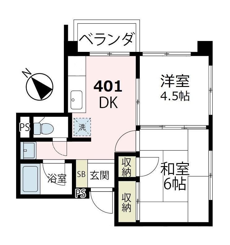 清水ビル(2DK/4階)の間取り写真