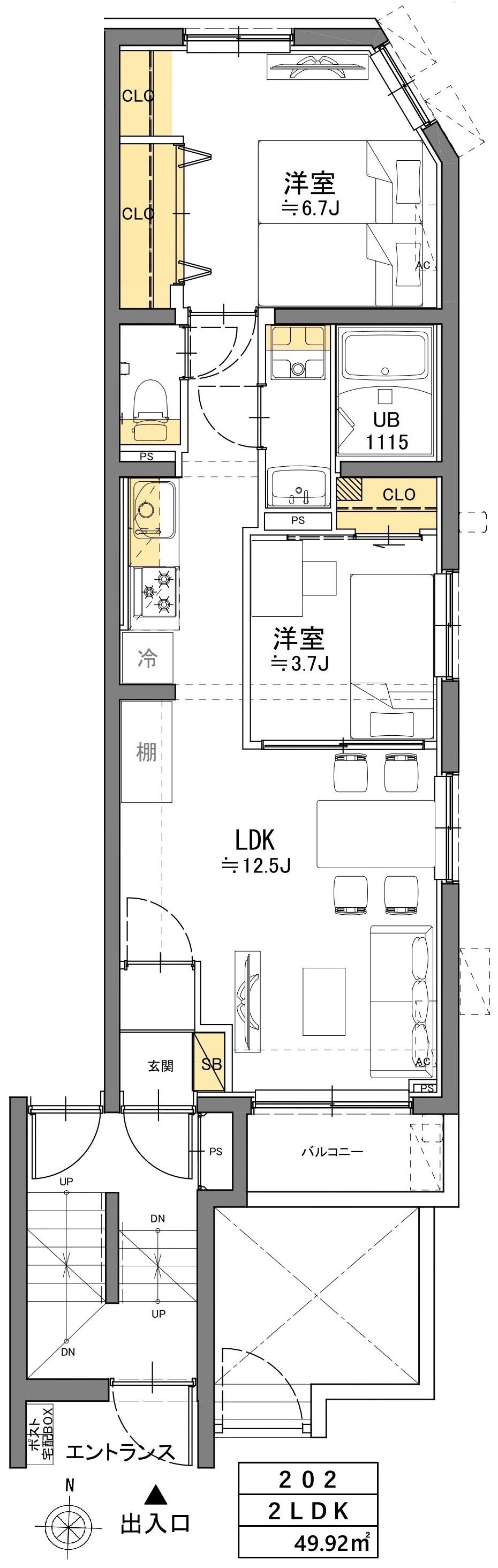 タスキリシェス新中野(2LDK/1階)の間取り写真