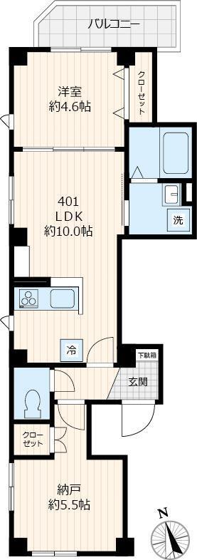 カーサ グラシア(1SLDK/4階)の間取り写真