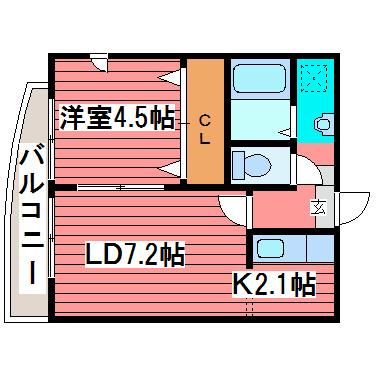 アップルヒル月寒(1LDK/4階)の間取り写真