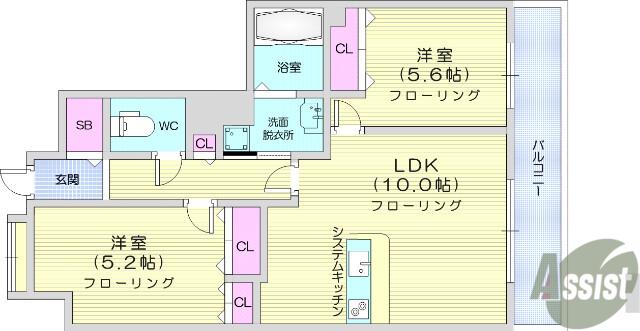 パークフラッツ五橋(2LDK/13階)の間取り写真