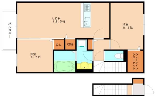 エスペランサ宮若(2LDK/2階)の間取り写真