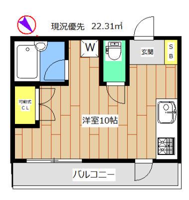 燦・パティオ(ワンルーム/3階)の間取り写真