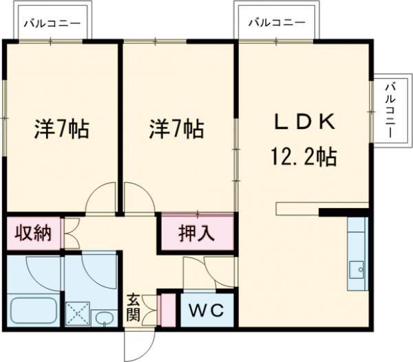 あさひレジデンス高崎上小鳥(2LDK/3階)の間取り写真