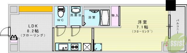 REーBE東三国(1LDK/4階)の間取り写真