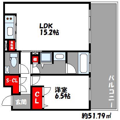 リングローブ(1LDK/9階)の間取り写真