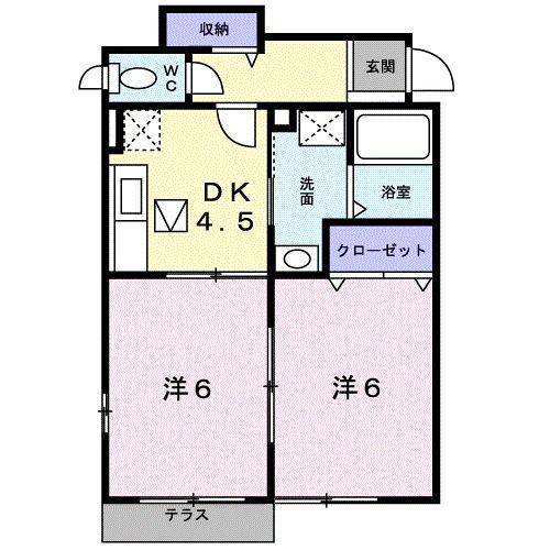 サンセールI(2DK/1階)の間取り写真