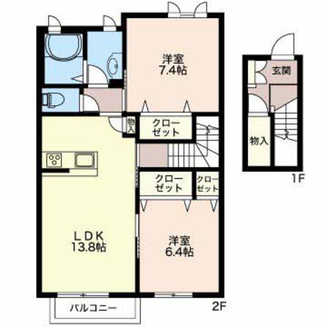 MASTTOWN下門前A(2LDK/2階)の間取り写真