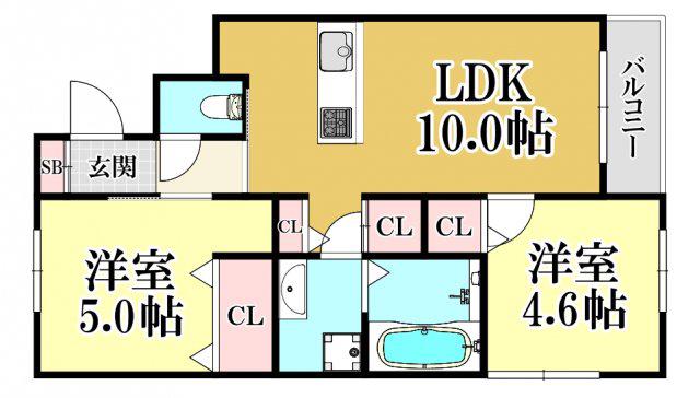 ESPOIR(2LDK/3階)の間取り写真