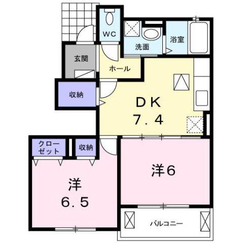 ソラーナS C(2DK/1階)の間取り写真