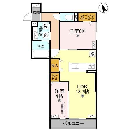 パサログランデ浜寺諏訪森3(2LDK/2階)の間取り写真