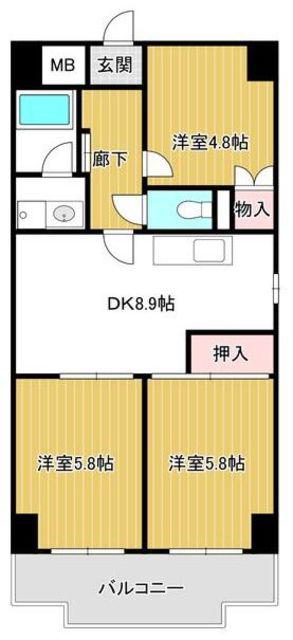 ポレール石神井(3DK/3階)の間取り写真