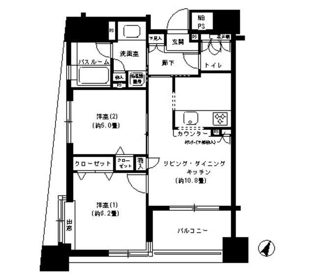 パークキューブ市ヶ谷(2LDK/5階)の間取り写真