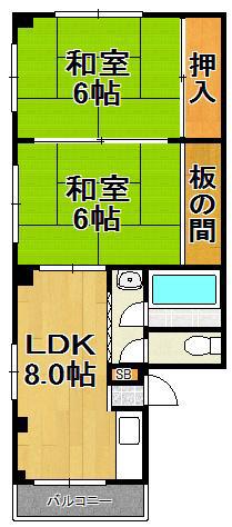 寿ハイツ(2DK/4階)の間取り写真
