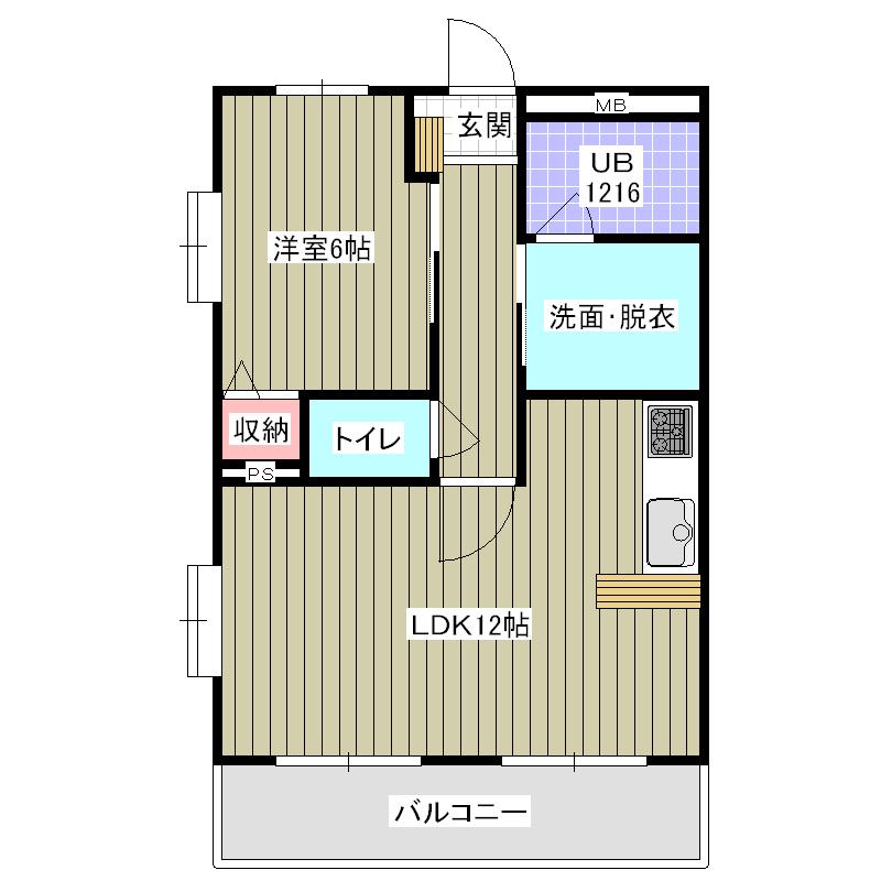 レアールパルA棟(1LDK/2階)の間取り写真