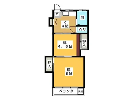 大月マンション(2K/1階)の間取り写真