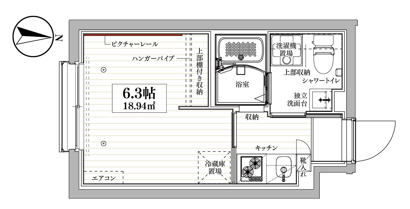 COCOCUBE YANAGIHARA(1K/2階)の間取り写真