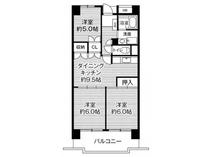 ビレッジハウス高美が丘タワー(3DK/3階)の間取り写真