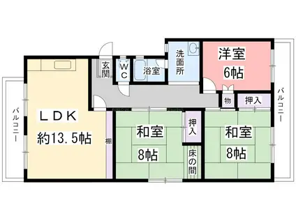 府中団地5号棟(3LDK/4階)の間取り写真