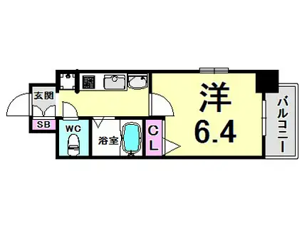 エステムプラザ神戸水木通グランクロス(1K/2階)の間取り写真
