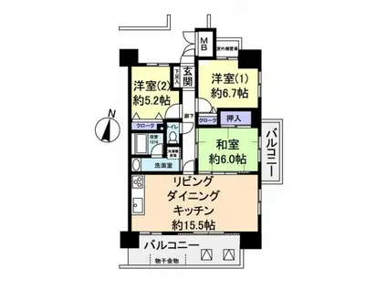 アスレ東原I番館(3LDK/2階)の間取り写真