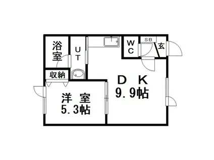 ＪＲ根室本線 釧路駅 バス乗車時間：13分 最寄りバス停で下車 徒歩2分 2階建 築21年(1DK/1階)の間取り写真