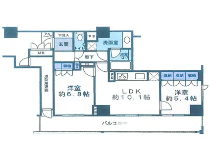 アップルタワー大阪谷町(2LDK/25階)の間取り写真