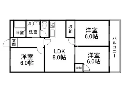 シャトー深草 ファースト(3LDK/3階)の間取り写真