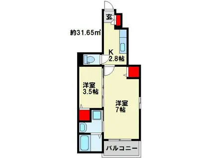 オーブアビタシオン(1K/1階)の間取り写真