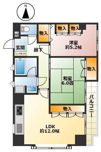 ライオンズマンション浦和常盤公園(2LDK/12階)の間取り写真