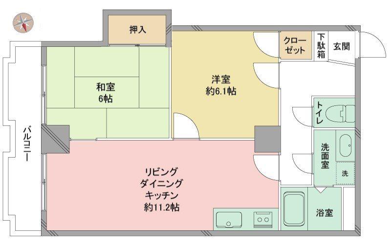 ホリホックイン萩丘(2LDK/2階)の間取り写真