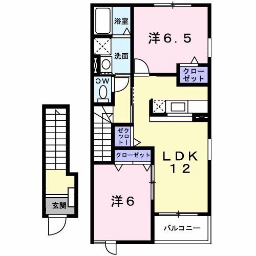アンジェリカ C(2LDK/2階)の間取り写真