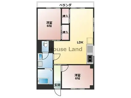 末吉ビル黒田(2LDK/4階)の間取り写真