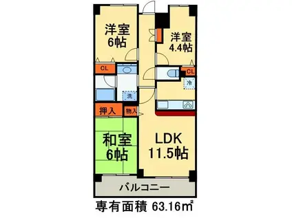 東急ドエルアルス稲毛園生町(3LDK/2階)の間取り写真