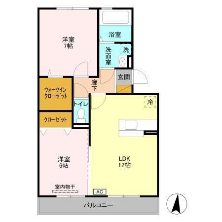 オルテンシアA(2LDK/3階)の間取り写真