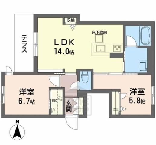 フォンテボヌール5(2LDK/1階)の間取り写真