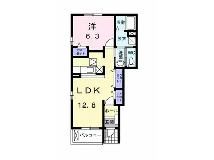 ルナエステラB(1LDK/1階)の間取り写真