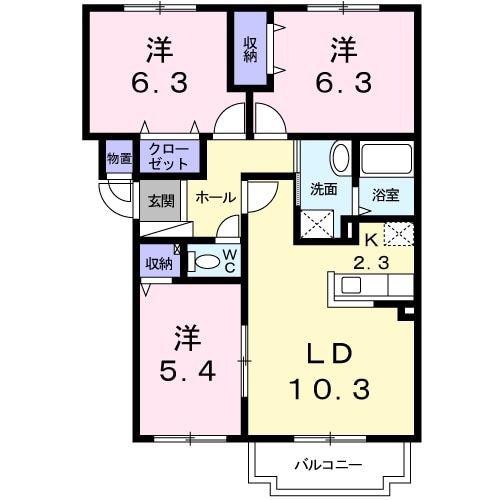 アバンフォンテーヌA(3LDK/2階)の間取り写真