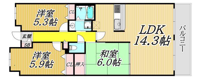 ケーフィル塚口(3LDK/10階)の間取り写真