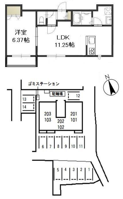 ロジュマン大供(1LDK/1階)の間取り写真
