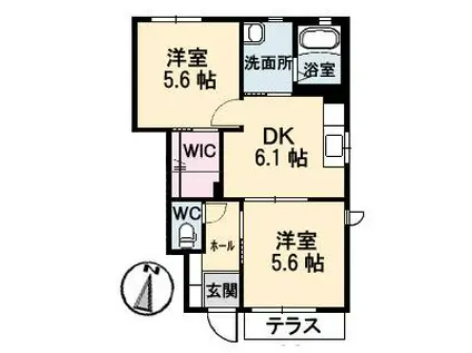 ミレニアムハイム3号館(2DK/1階)の間取り写真