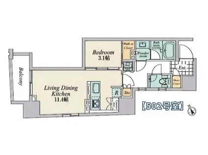 クレストコート清澄庭園(1LDK/5階)の間取り写真