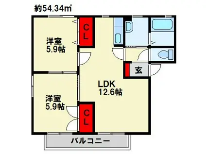 グラン・シャーメゾン D棟(2LDK/1階)の間取り写真